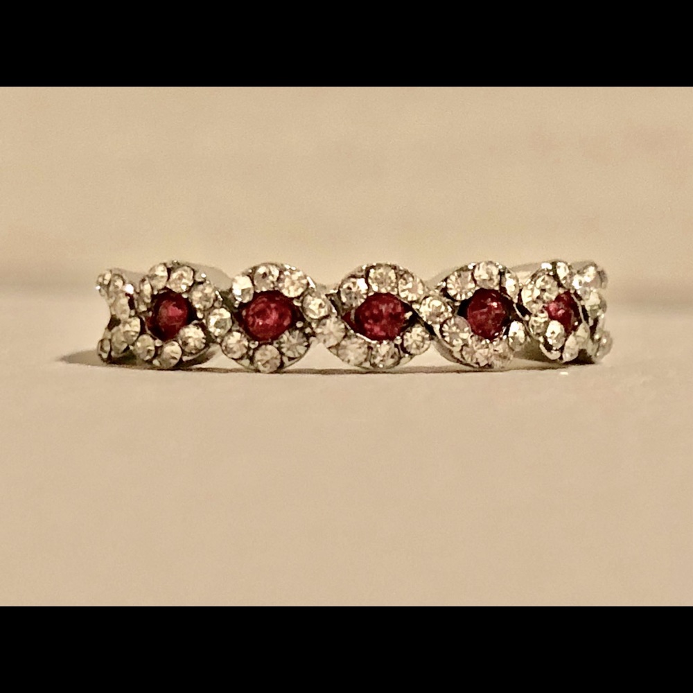 Silvertone and pink cocktail ring size 9